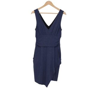 Weston Dress Womens Medium Navy Blue V-Neck Asymmetrical Tulip Hem Pockets EX